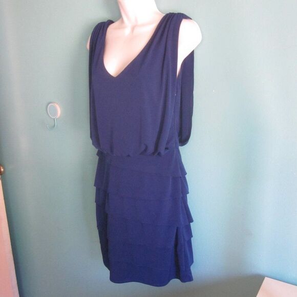 Laundry Shelli Segal Size 4 Blue Tiered Skirt Layered Tank Dress Mini Length - Picture 1 of 12